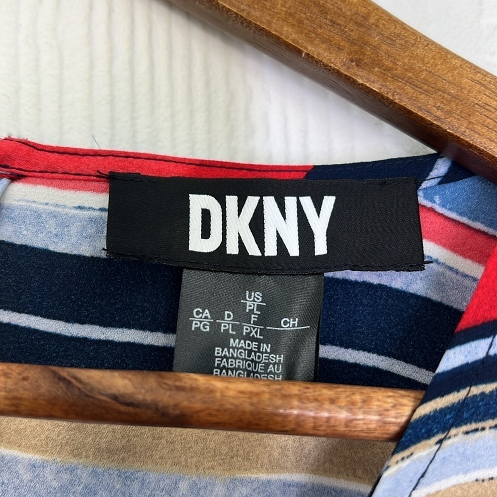 DKNY - Colorful Striped Crewneck Split Flutter Short Sleeve Blouse Size P Xl - Picture 8 of 10